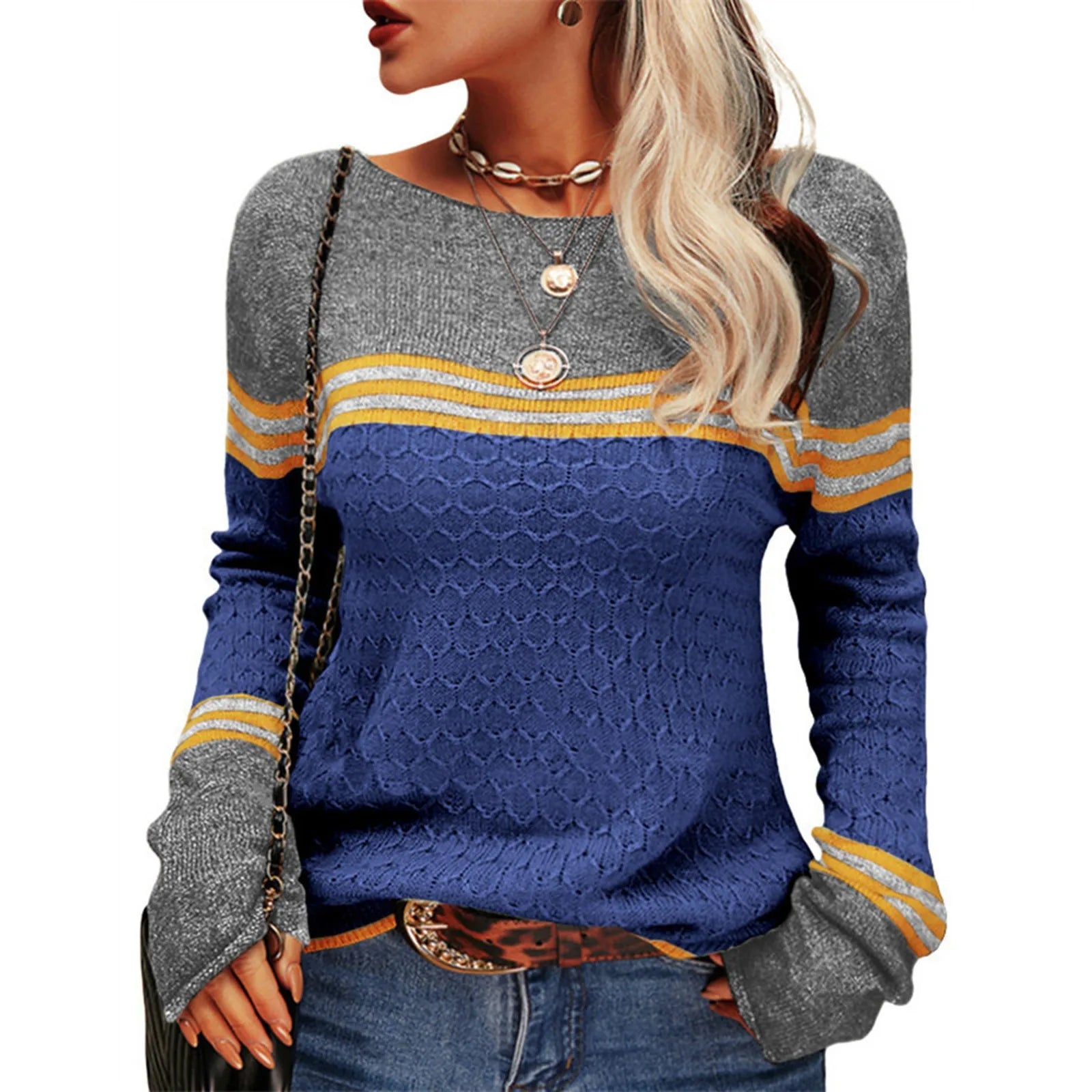 Velo™ | Casual Strikket T-shirt med Striber