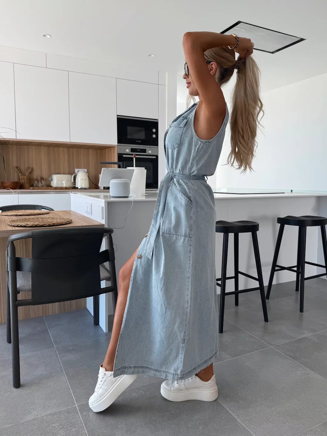 DENISEA™ | Ærmeløs Denim Maxikjole