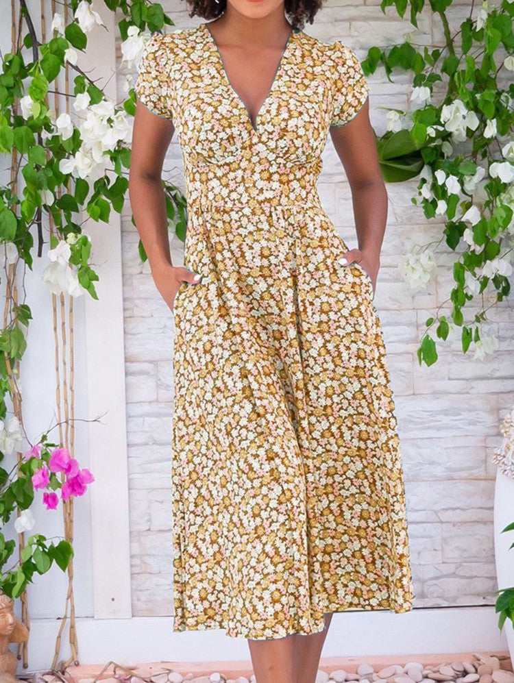 LIVETA™ – Knap-Midikjole med Blomstermønster