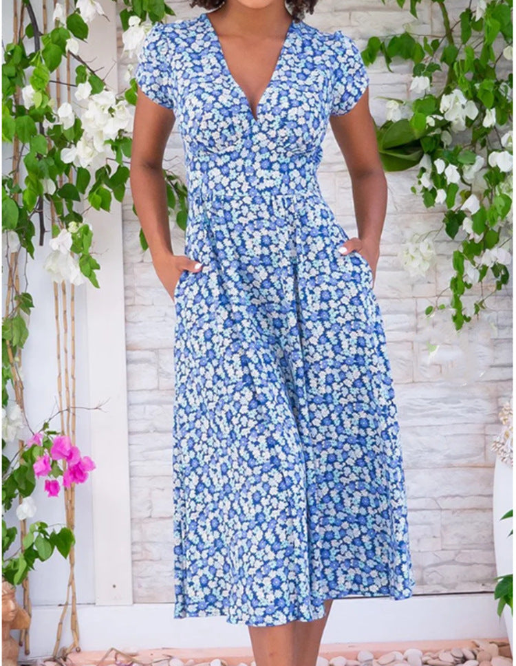 LIVETA™ – Knap-Midikjole med Blomstermønster