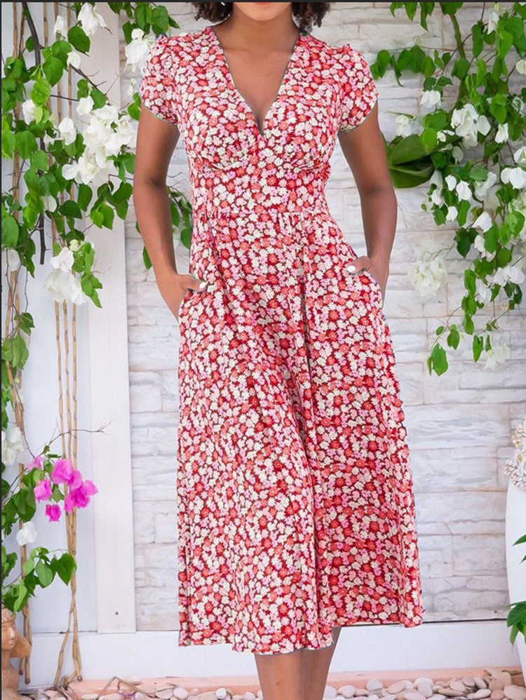 LIVETA™ – Knap-Midikjole med Blomstermønster